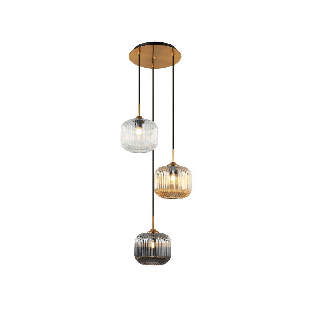 Suspension ZAMBELIS D400 3xE27 DESIGN Champagne et Laiton Sans Source 22073