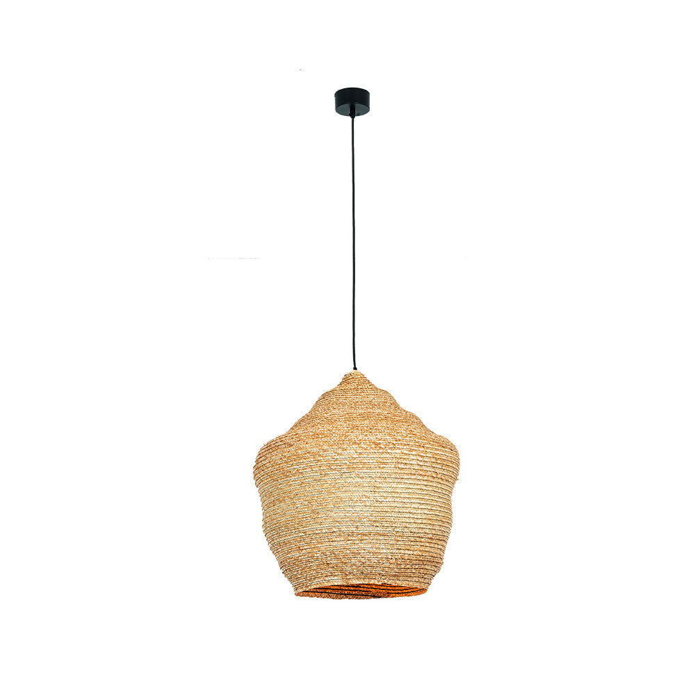 Vue produit sur fond blanc : suspension en fibres tressées avec câble et rosace noirs.