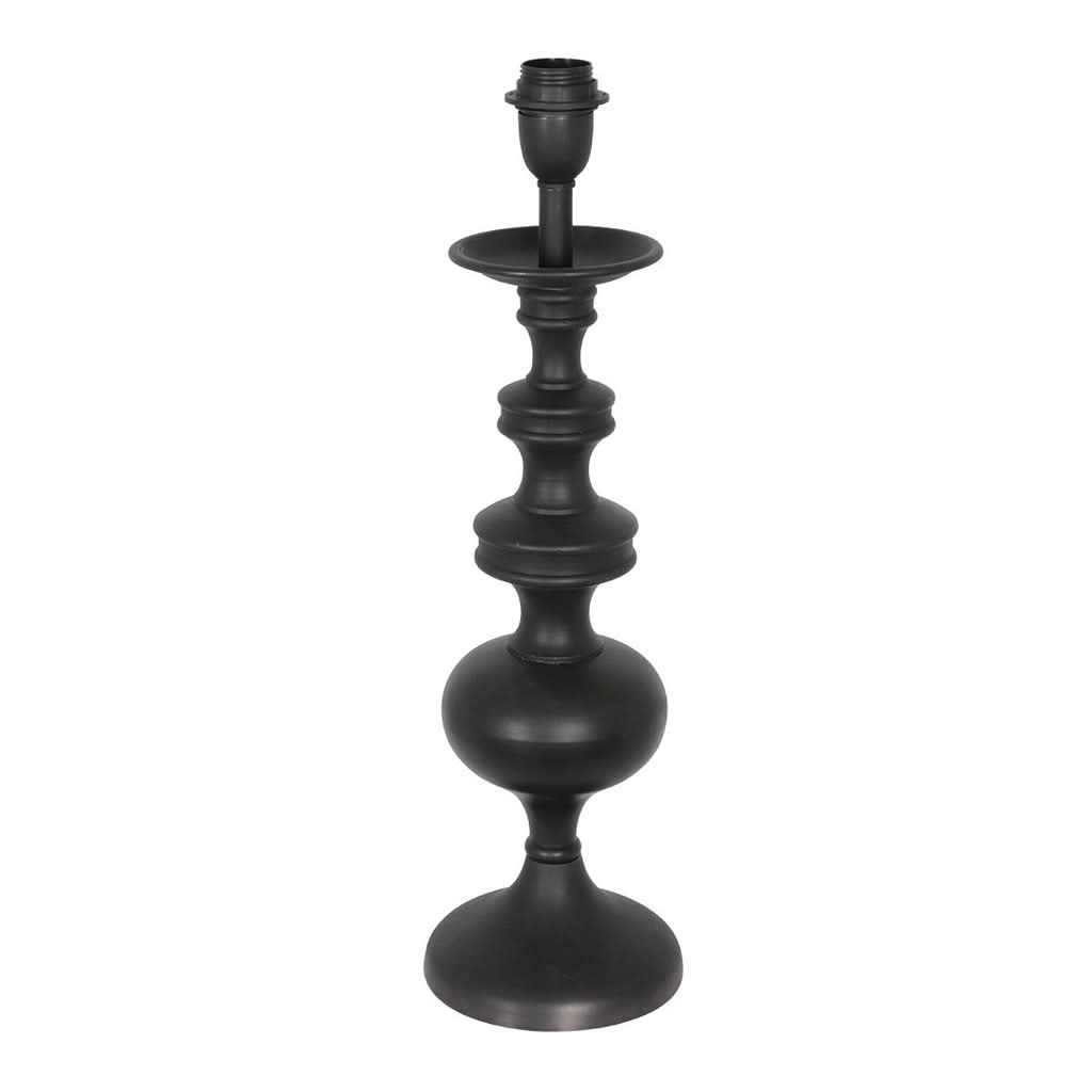 Pied de lampe de table noir de face sur fond blanc, forme balustre