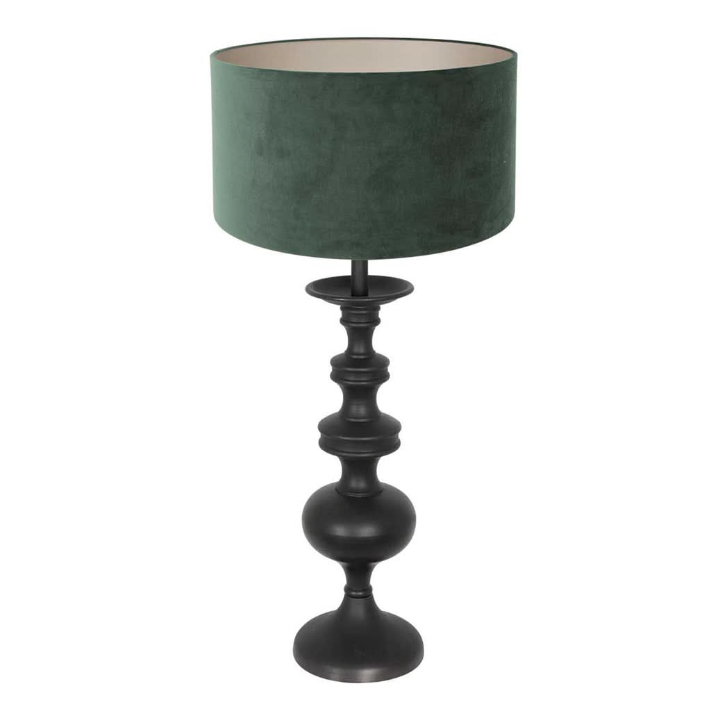 Vue de face de la lampe de table complète avec son abat-jour vert.