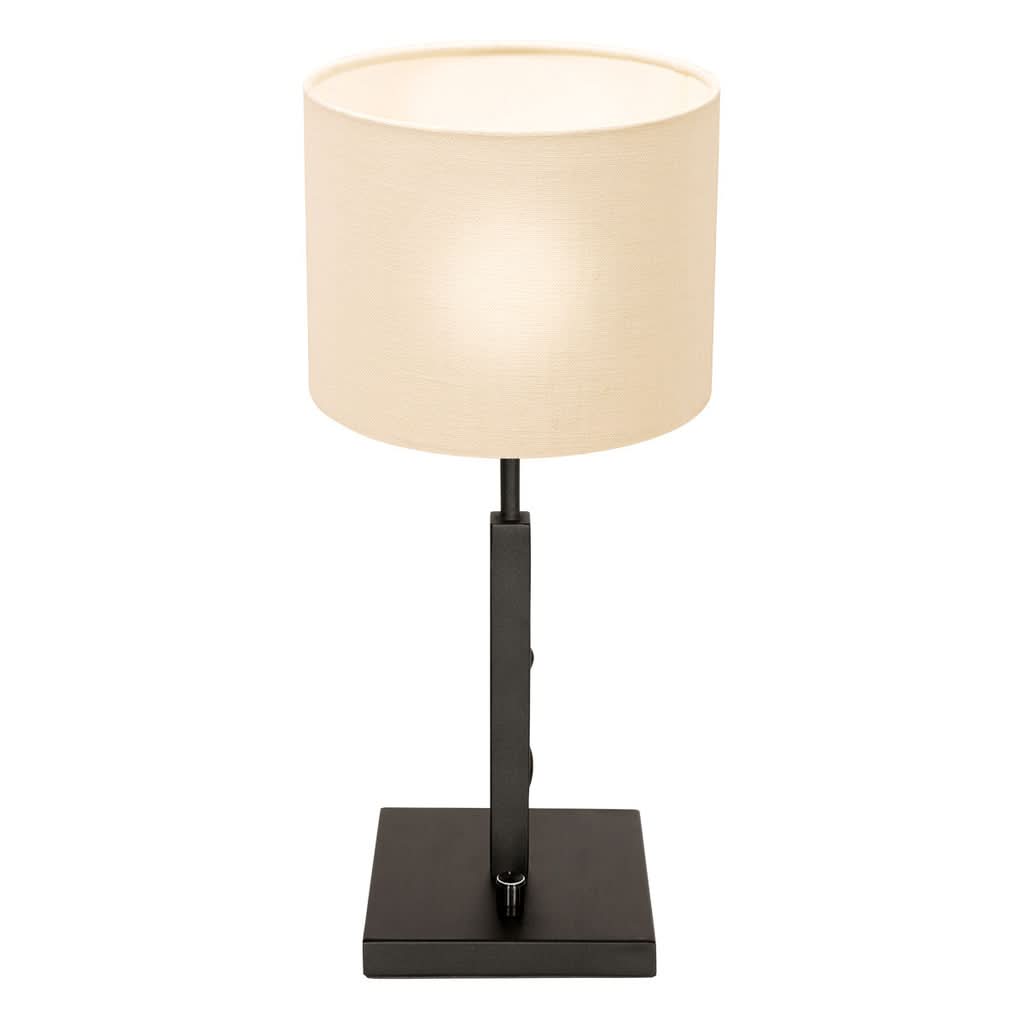Lampe de table Poteau 8161ZW Noir + Abat-jour en lin blanc | Designix - - https://designix.fr