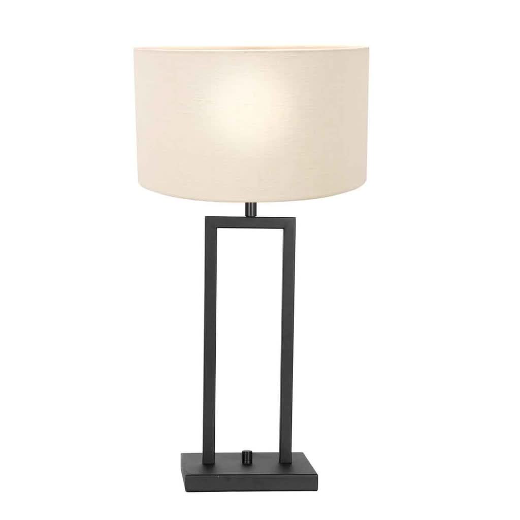 Lampe de table Poteau 8211ZW Noir + Abat-jour en Lin Blanc | Designix - - https://designix.fr