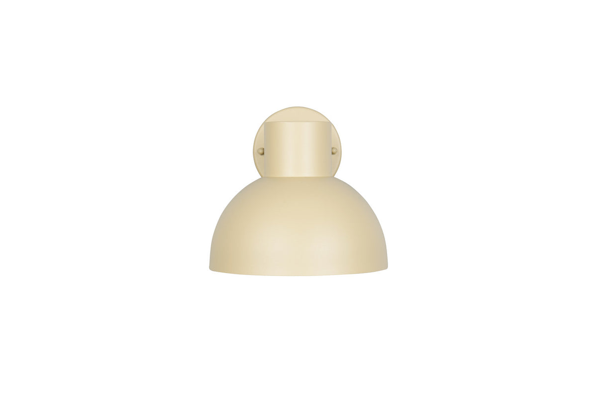Vue de face de l'applique beige, abat-jour bombé et platine murale ronde.
