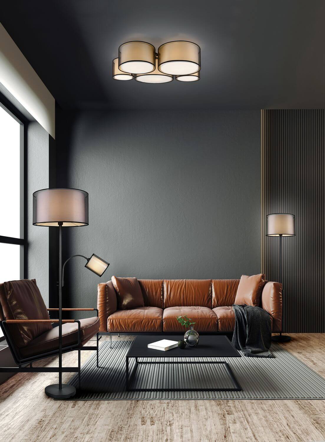 Lampadaire Burton 2 lumières noir mat