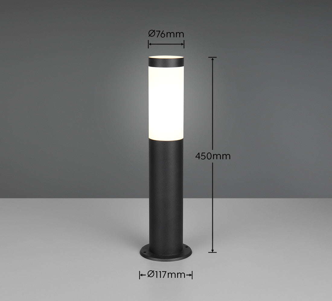 Schéma de dimensions indiquant hauteur 450 mm et diamètre 76 mm