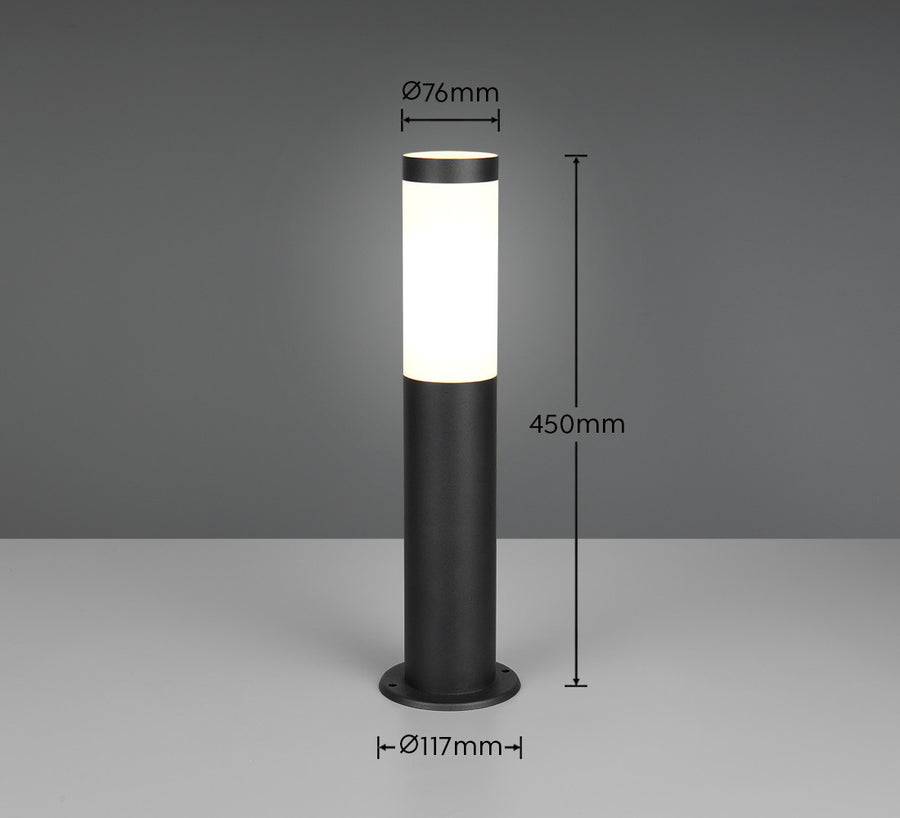 Schéma de dimensions indiquant hauteur 450 mm et diamètre 76 mm