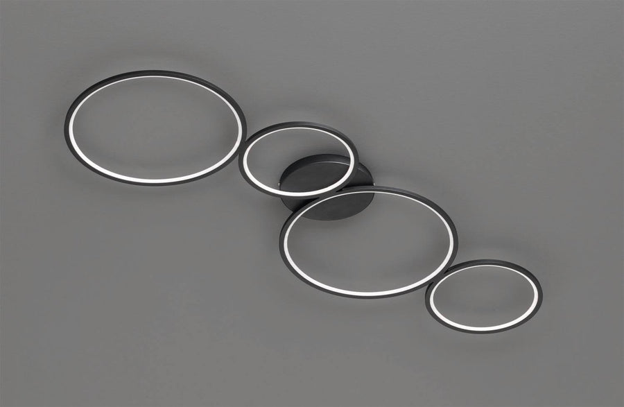 Plafonnier Rondo noir mat, L 97 cm