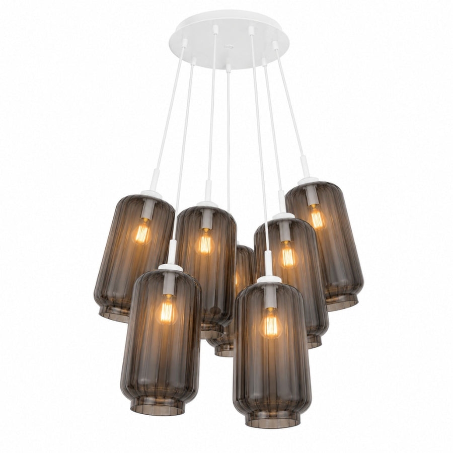 Suspension grappe Velo 7 lumières, verres Ø 18 cm