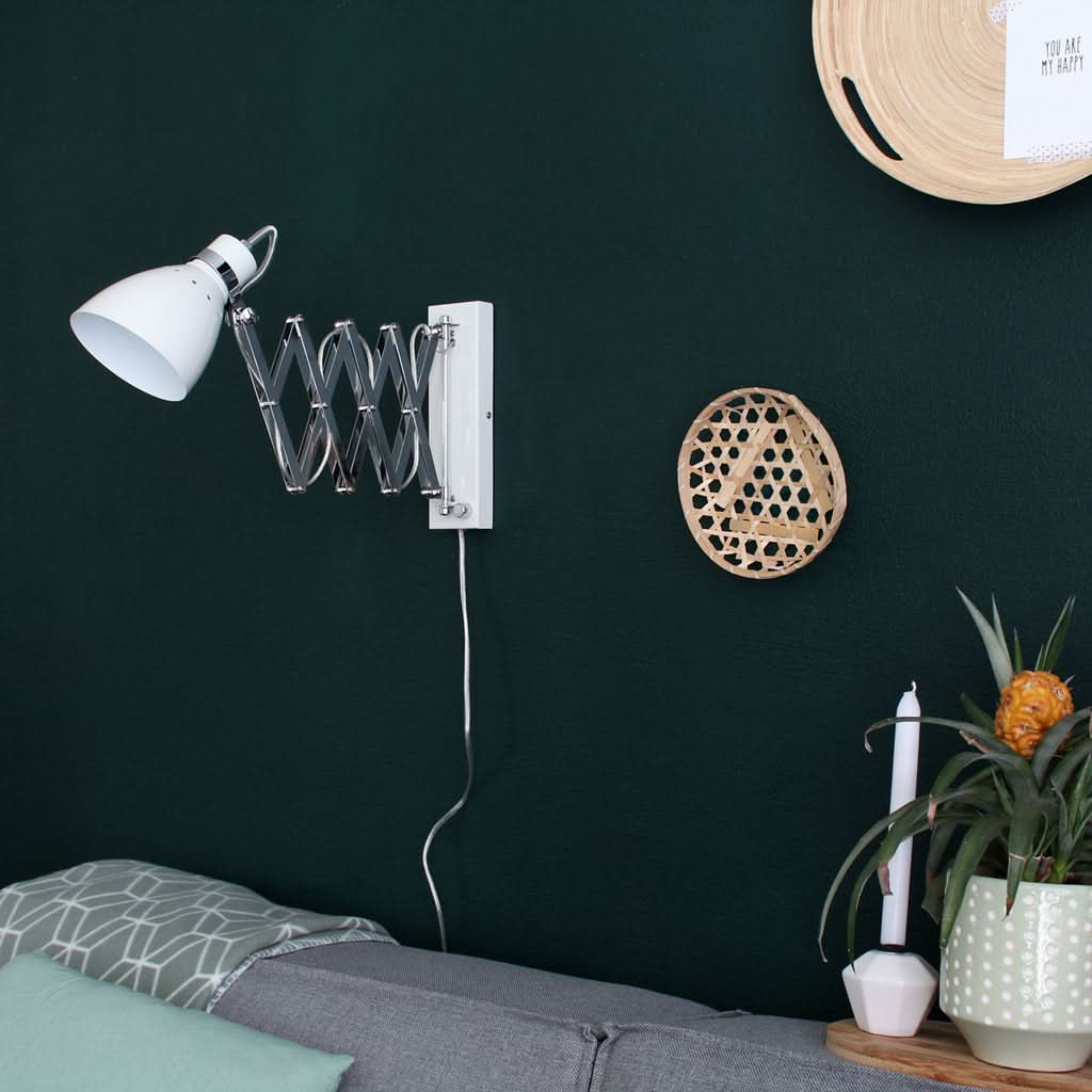 Applique murale industrielle blanche Spring à bras extensible et variateur