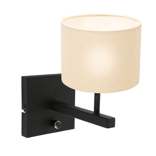 Black Wall Lamp with White Linen Shade