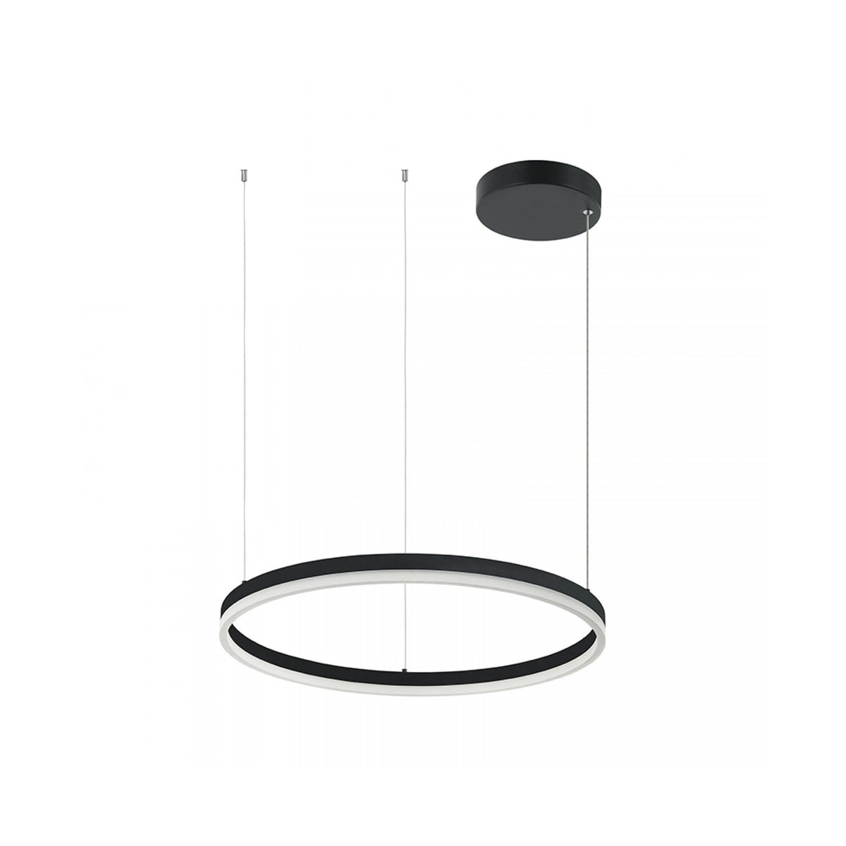 Grande vue du luminaire anneau noir mat avec diffuseur blanc inférieur