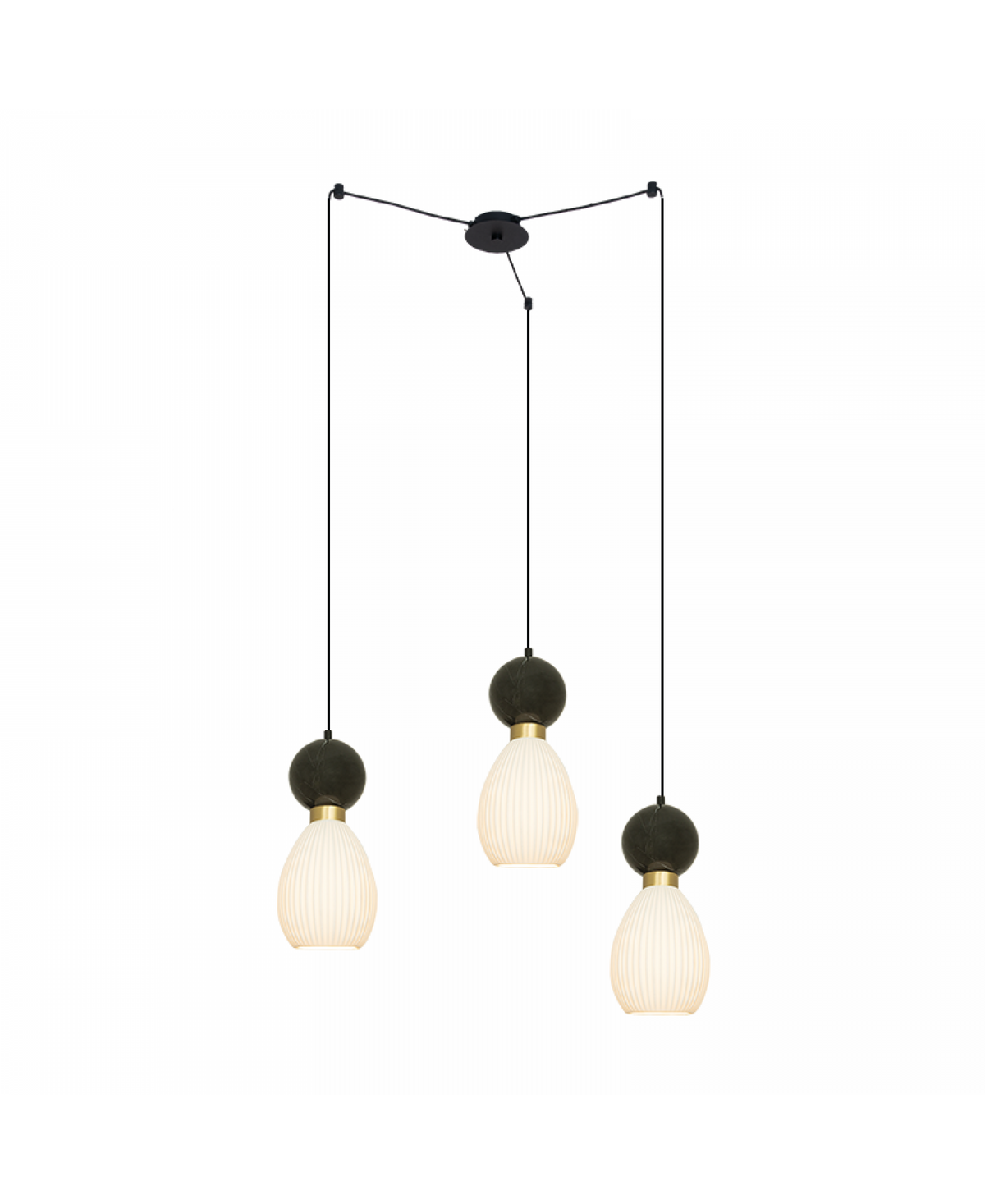 Suspension ZAMBELIS 3xE14 DESIGN Noir Sable et Noir Marbre Sans Source 23245