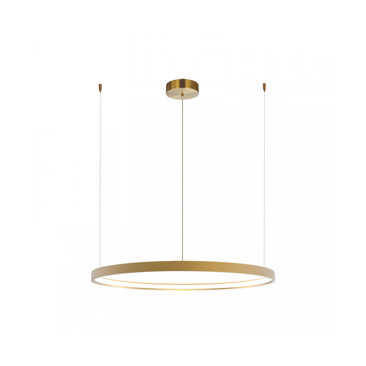 Produit de face sur fond blanc, détail du cercle doré et de la source LED