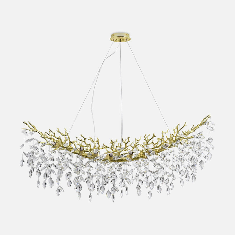 Suspension Cindy 14 lumières dorée, cristal