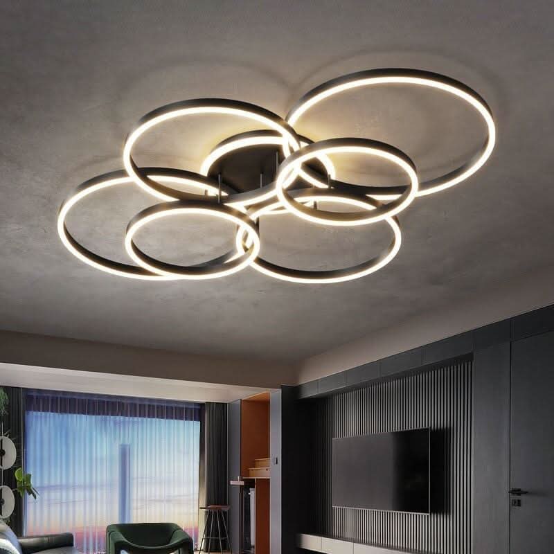 Anneaux LED Lustre Ajustable | Ena - Designix Plafonnier Noir | 2 têtes Blanc Chaud