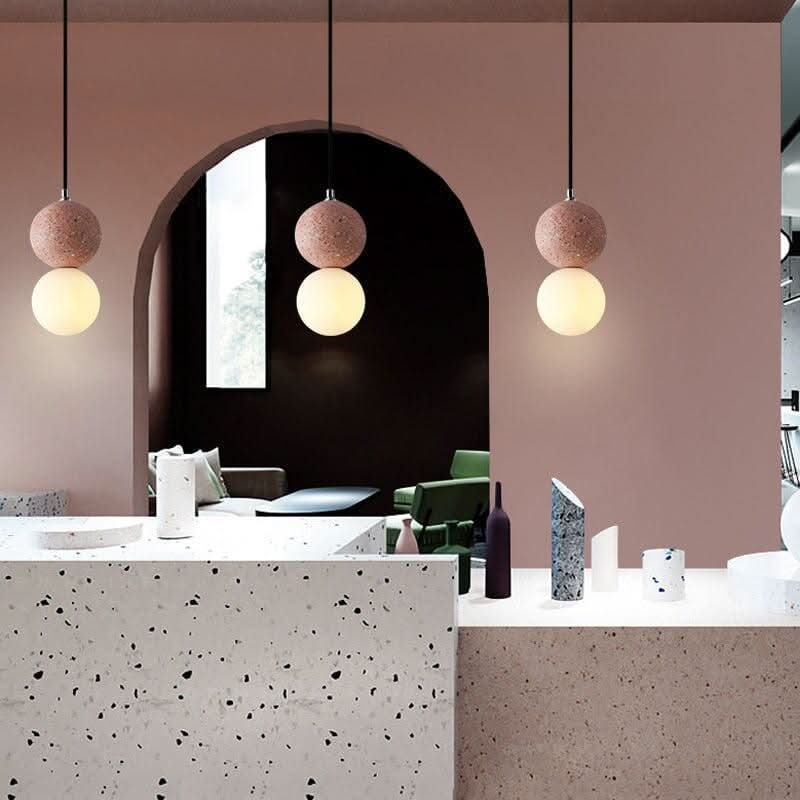 Pendentif Bois Verre Ciment | Ulmo - Designix Suspension luminaire Blanc Blanc Chaud