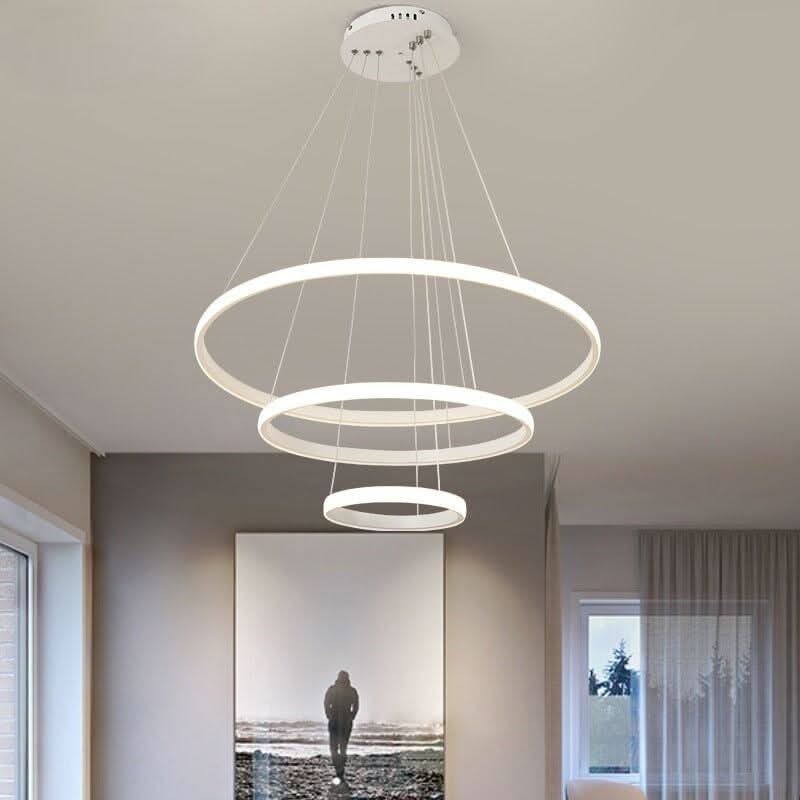 Suspension Luminaire Cercle | Lueur Aurorale - Designix Suspension luminaire Blanc 20 40cm | 30W | 2 anneaux Lumière Chaude