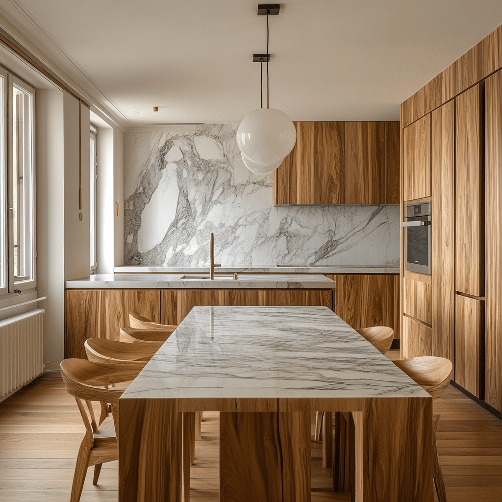 Combining Marble and Wood for an Elegant Kitchen
