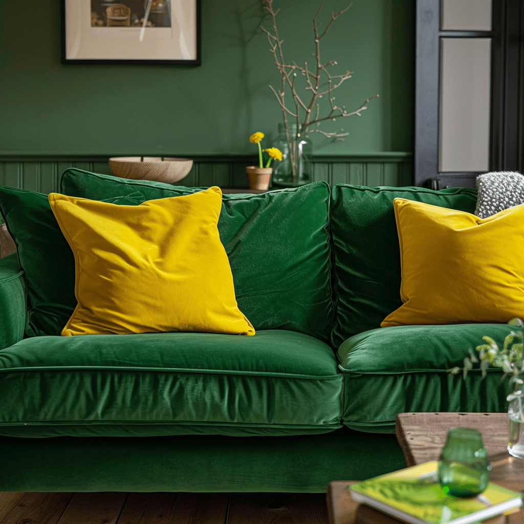 Decor and Furnishing: What Color Goes with a Dark Green Sofa?