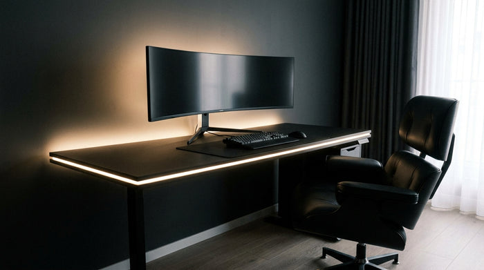 Premium gaming corner: LED neon and designer decor without the kitsch