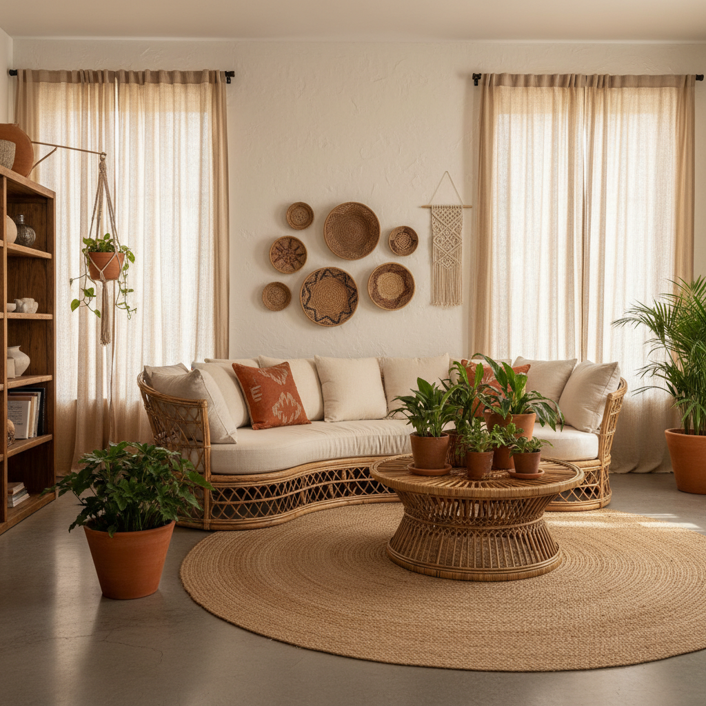 Natural materials: wood, linen, and rattan for an authentic interior