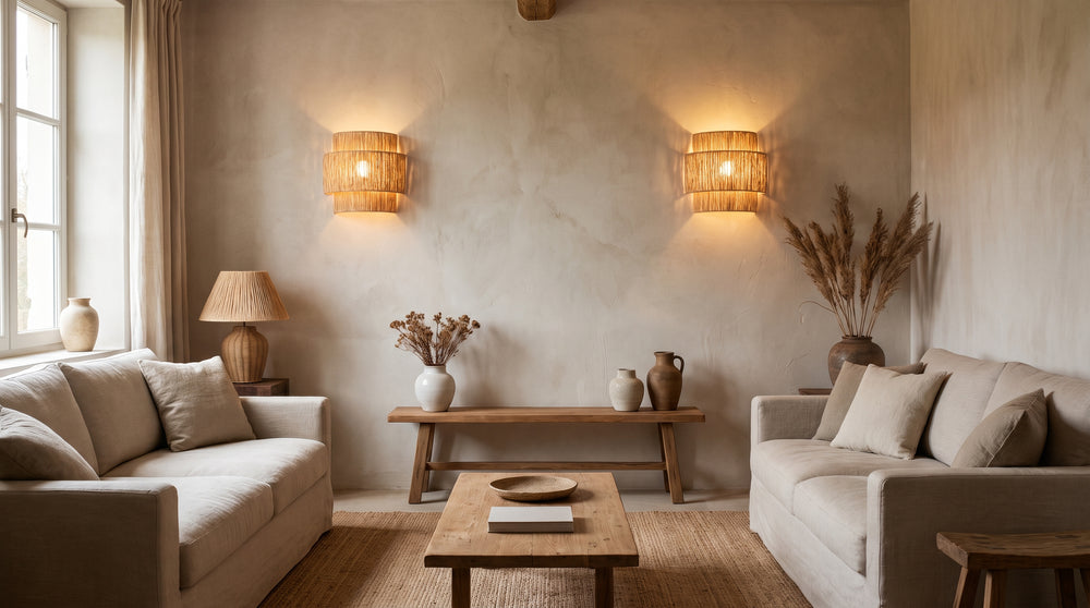 Raffia wall lamp