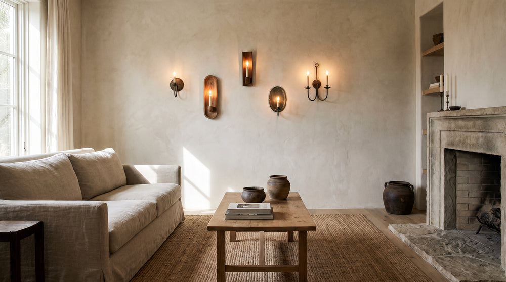 Wood and metal wall lamps
