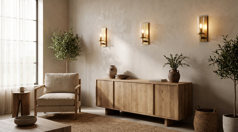Brass and glass wall lights