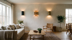 Black metal and wood wall lamps