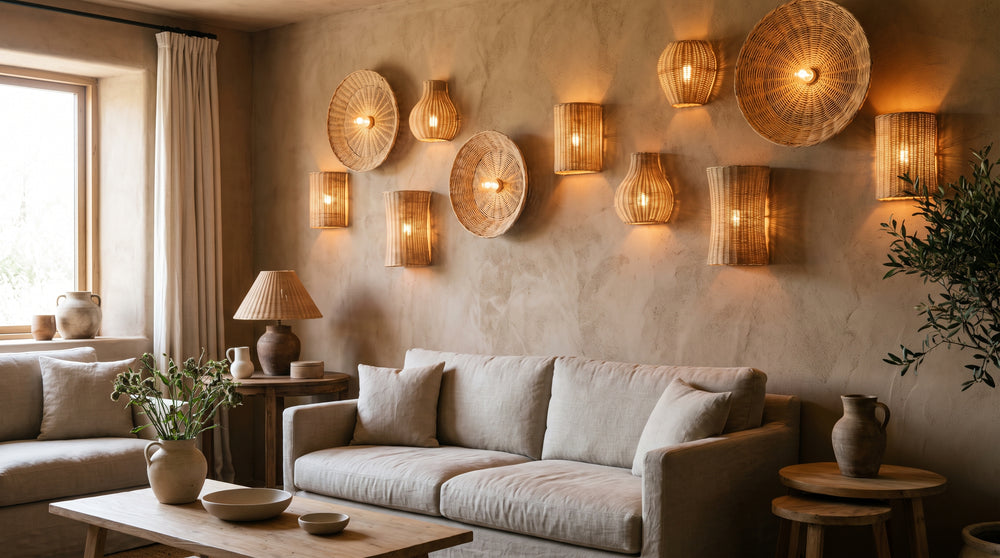 Rattan and wicker wall lamps