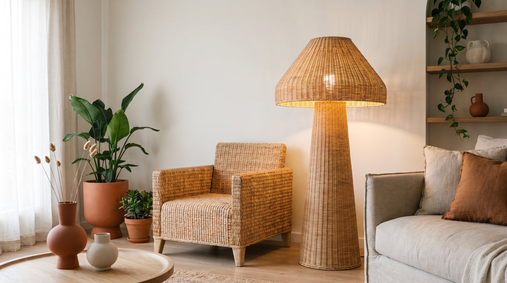 Raffia floor lamp