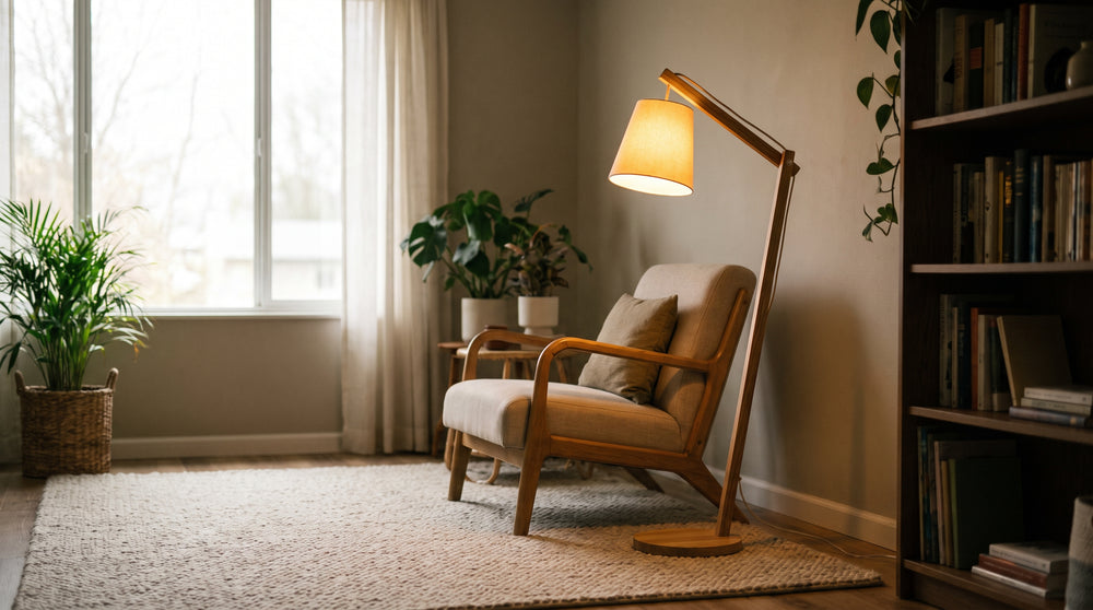 Beige wooden floor lamps