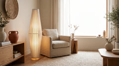 White wooden floor lamps