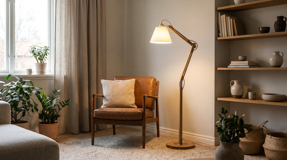Wooden and metal floor lamps