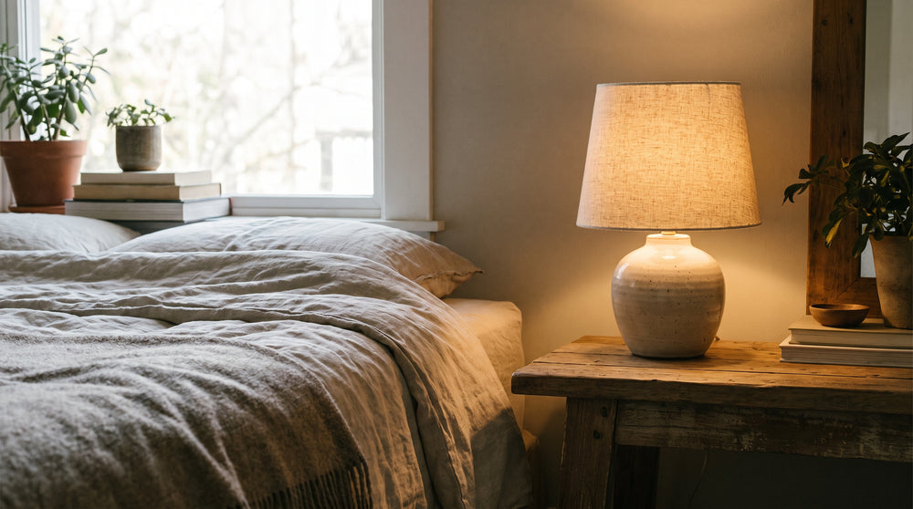 Beige bedside lamp