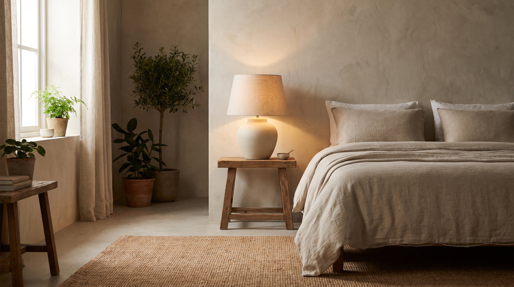 Linen bedside lamp