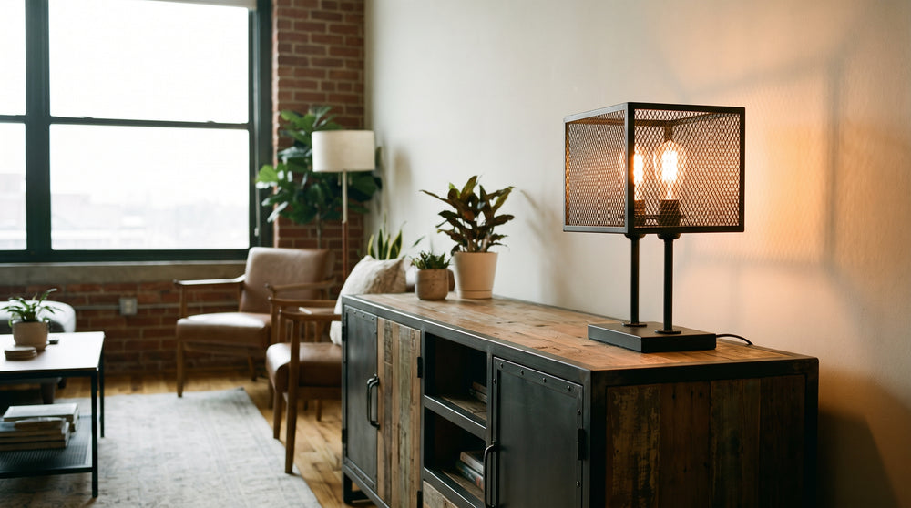 Black industrial style table lamps