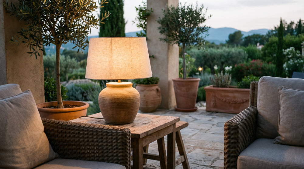 Outdoor table lamps with motion sensors