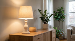 White wooden table lamps