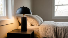 Black wooden bedside table lamps