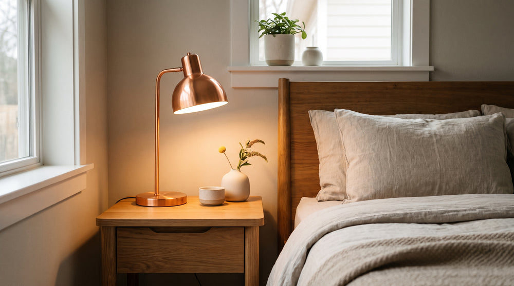 Copper bedside table lamps