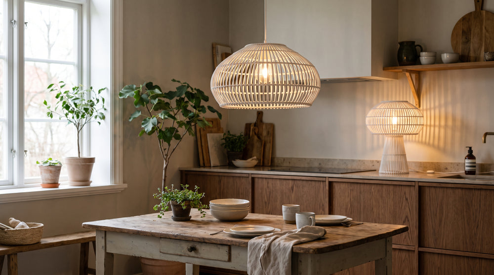 White wooden light fixtures for kitchen