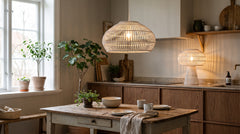 White wooden light fixtures for kitchen
