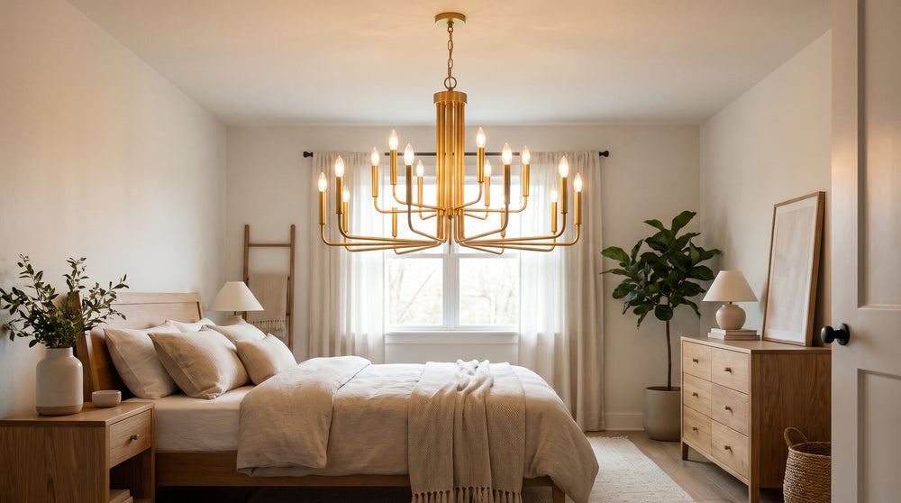 Gold-colored chandeliers for bedroom