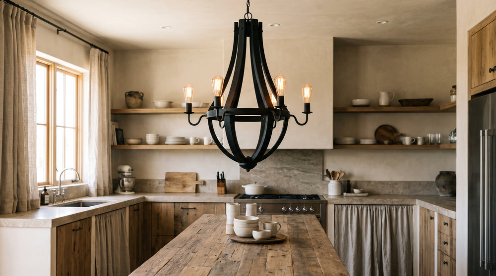 Black wooden chandeliers for kitchens