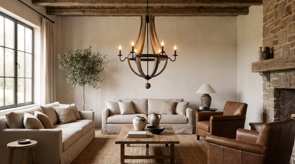 Black wood and metal chandeliers