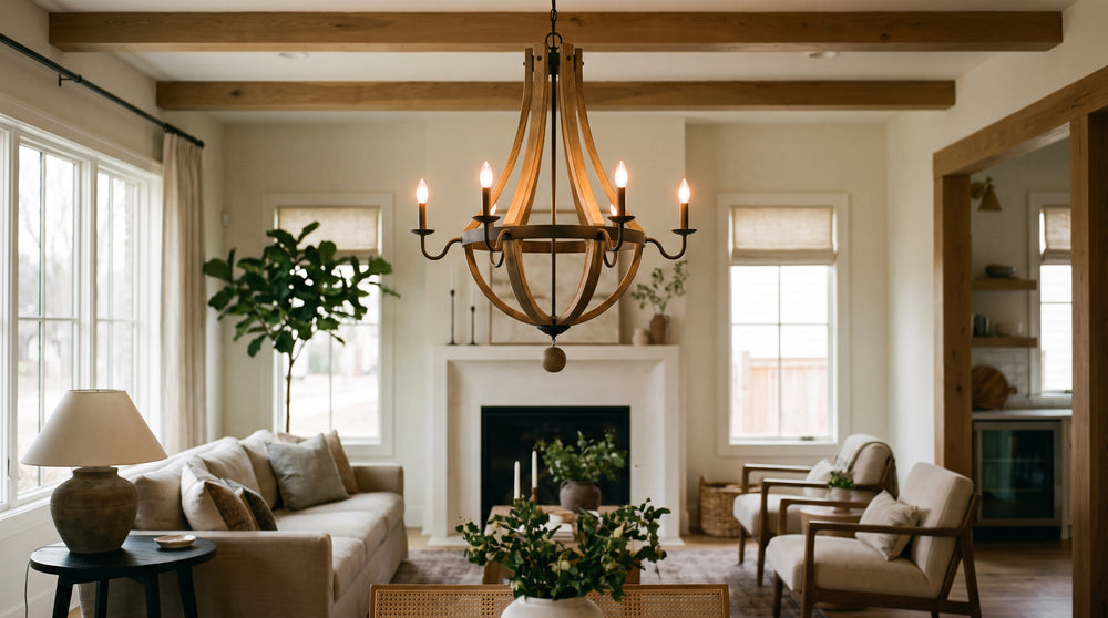 Wood and metal chandeliers