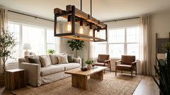 Industrial style wood and metal ceiling lights