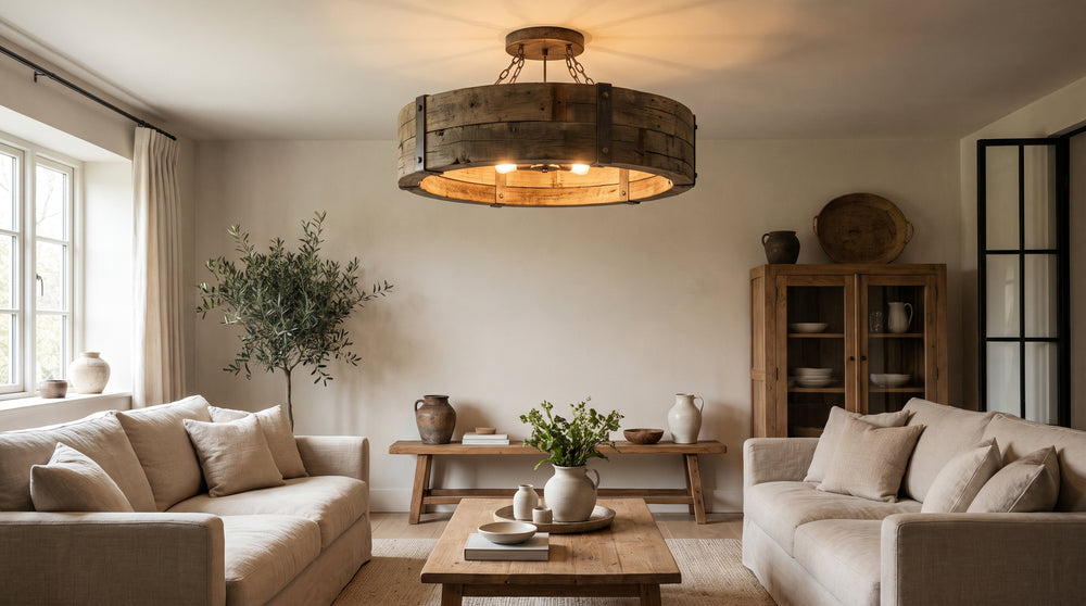 Wood and metal ceiling lights