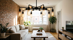 Black industrial-style metal ceiling lights